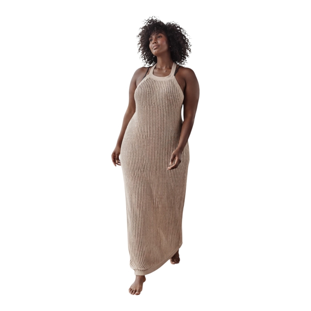 Summersalt Crochet Knit Halter Maxi Coverup Dress Beige Size 1XL